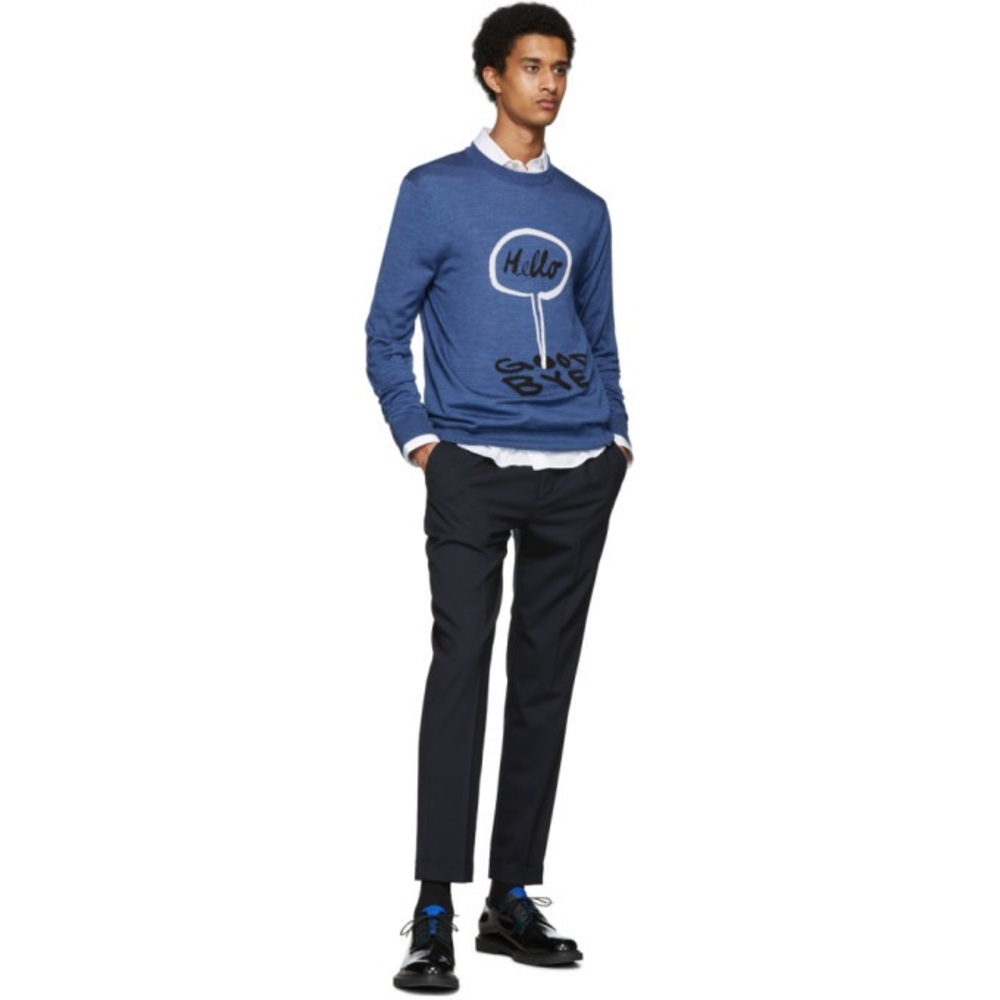 Paul Smith and Christoph Niemann Blue Hello Merino Wool and silk Sweater LARGE